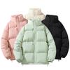 Unisex Solid Color Stand Collar Puffer Jacket - Winter Warmth and Versatile Style