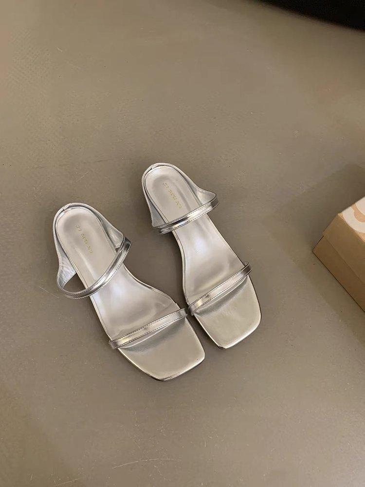 2025 summer Internet celebrities new sexy high-heeled sandals women wear square head open-toed fashion word with stiletto sandals