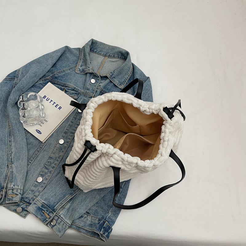 Corduroy Bag Women's Drawstring Shoulder Bag Commuter Tote Bag