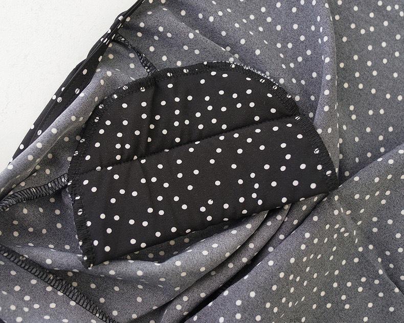 Women's Petite French Polka Dot V-Neck Long-Sleeve Belted Dress - Short Skirt for Spring & Autumn.