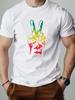 Unisex O Neck Tee Rainbow Peace Hand Gesture Print Cotton Short Sleeve Loose Summer Breathable Daily Casual Basic Wear Top