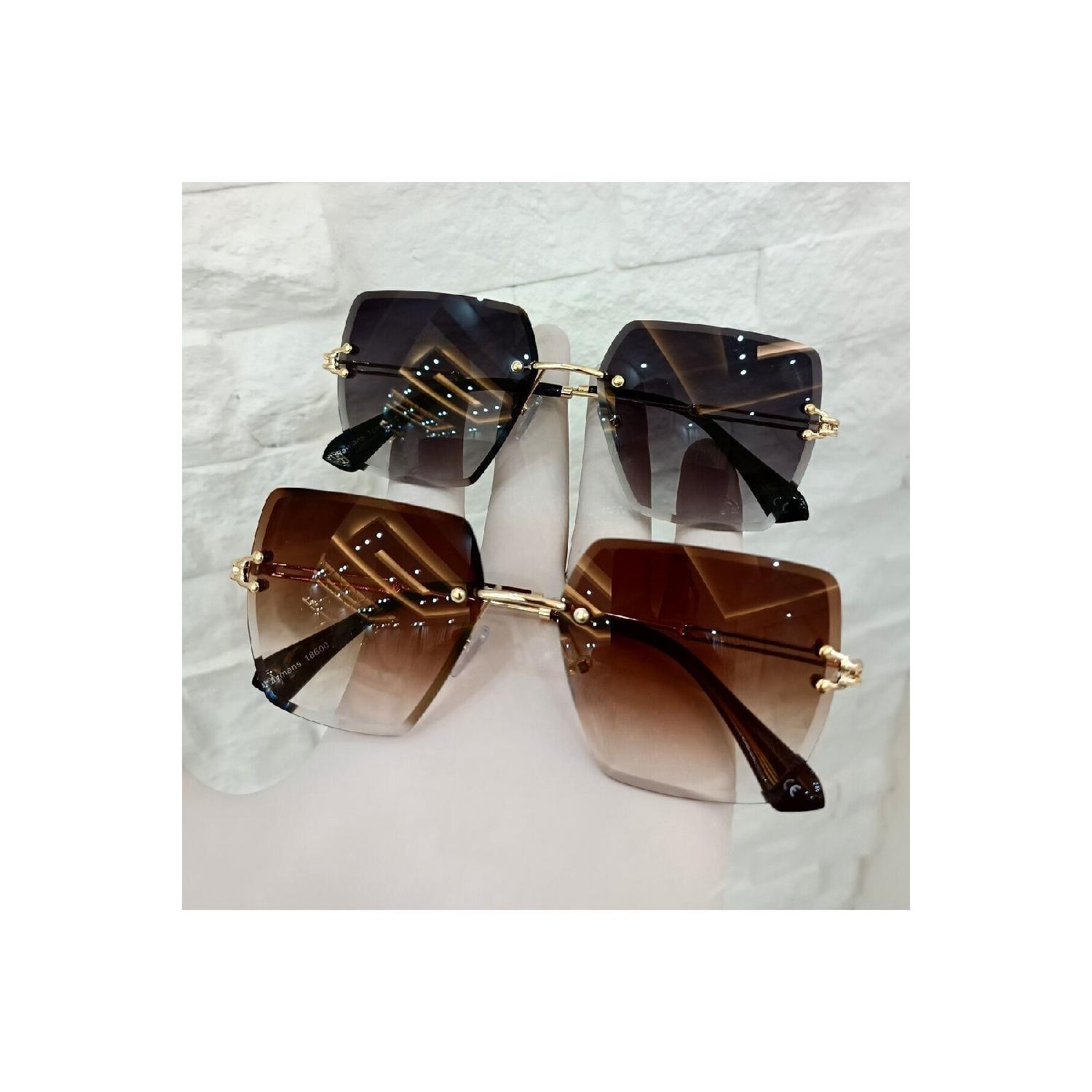 

2 Set Black - Brown Sunglasses Square Cutting - Crystal Cutting -lazer Frameless Uv400