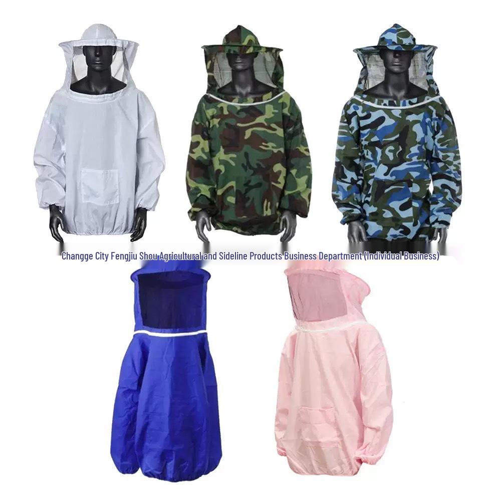 Bienenstock-Schutzkleidung mit Schleierhaube - Atmungsaktives Bienenanzug-Hemd (Weiße Tarnung)