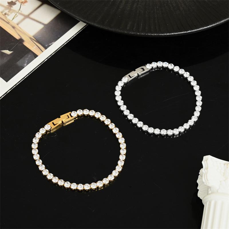 Trend Light Luxury Silver Zircon Bracelet Titanium Steel Does Not Fade, Men's Same Street Eye-catching Fashion Match