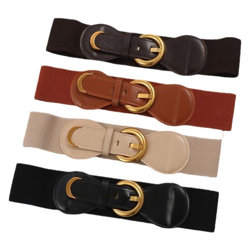 New European and American Retro Gold Buckle Wide Waist Seal for Women with Dress To Make Them Look Slim and Waist-hugging Elastic Waist Belt