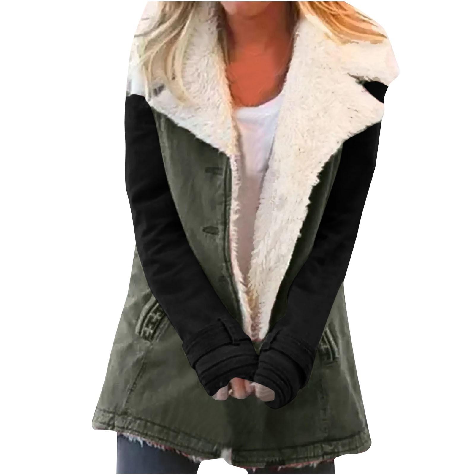 

Women s Casual Fashion Loose Plus Fleece Collar With Pocket Keep Warm Jacket M чорний