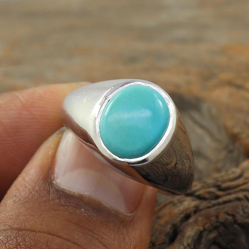 Natural Larimar Ring, 925 Sterling Silver Ring, Men's Signet Ring, Boho Statement Ring, Gemstone Ring, Handmade Ring, Husband Gift Ring, Gift For Him