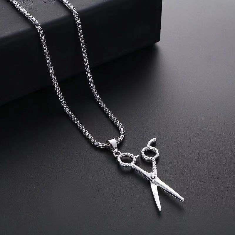 Street Trendy Scissors Pendant Necklace Men's and Women's Long Sweater Chain Korean Version Personalized Hip Hop Style Pendant
