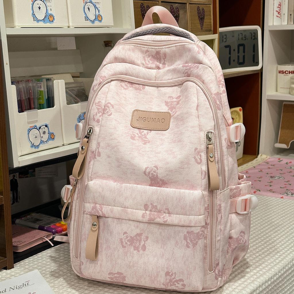 Schoolbag new Korean version ins bear printed schoolbag female high-value junior and high school students multi-compartment college style backpack