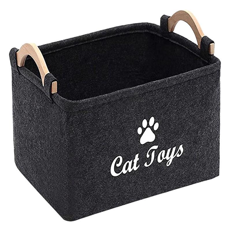 Felt Square Toy Storage Bin with Wooden Handle for Pets