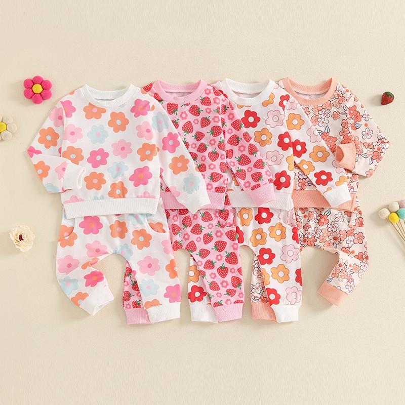 Autumn New Children Long Sleeve Clothes Set Baby Girls Floral Print Sweatshirt + Casual Pants 2pcs Suit Kids Sports Outfits