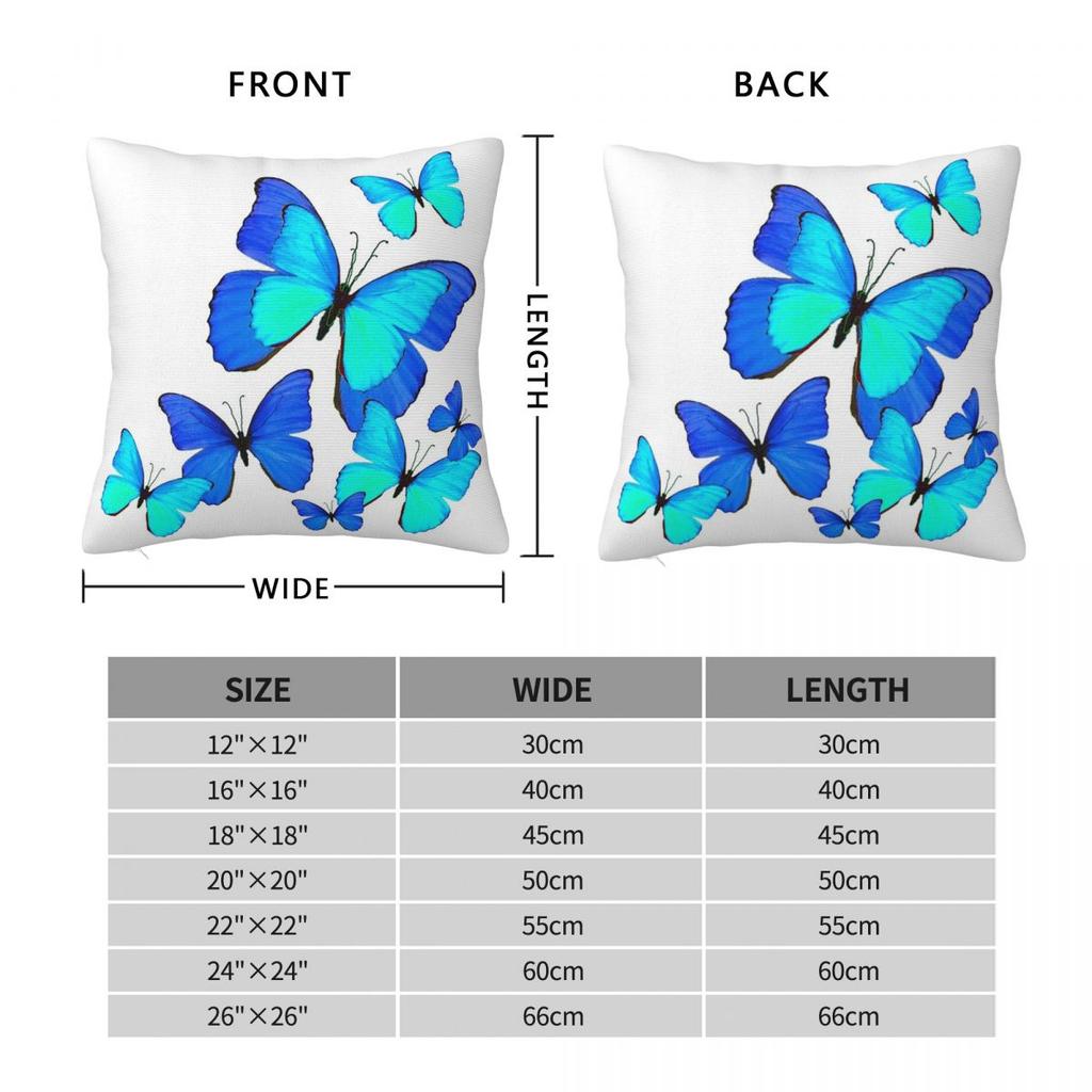 Blue Dancing Butterfly Square Pillowcase Pillow Cover Cushion Throw Pillow for Home Sofa Living Room