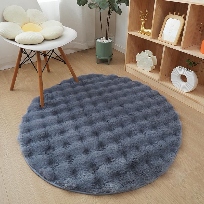 Plush Bubble Velvet Round Carpet for Bedroom or Living Room Floor - Perfect as a Foot Mat or Makeup Chair Cushion.