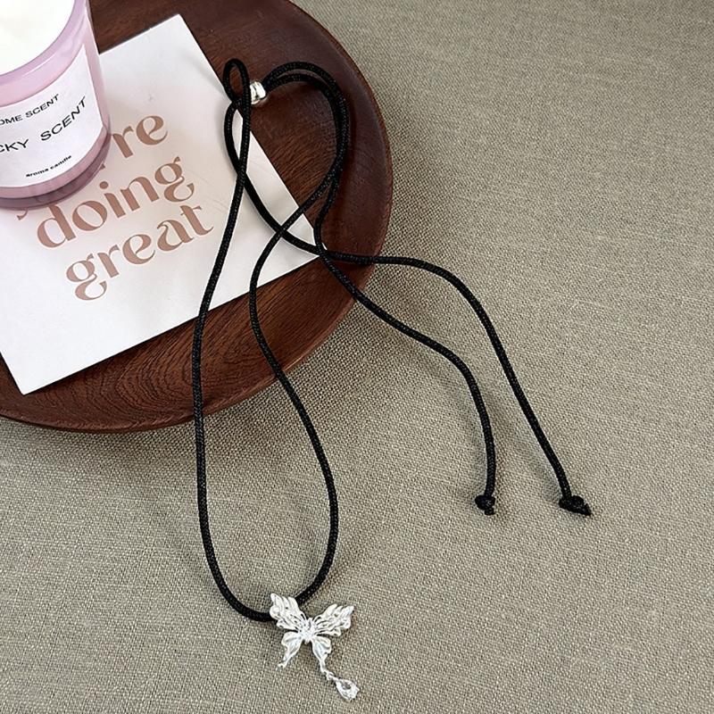 Sophisticated Alloy Butterfly Necklace Stylish Pull String Neckchain Adjustable Rope Chain Choker Stylish Clavicle Chain