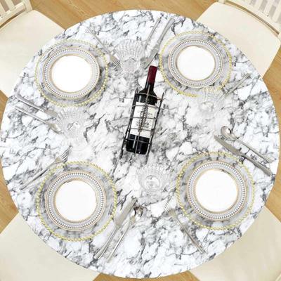Cross-Border PVC Round Tablecloth Waterproof Thickened Transparent Printed Band Wood Oil-Proof Fleece-Lined Plastic Tablecloth Elastic