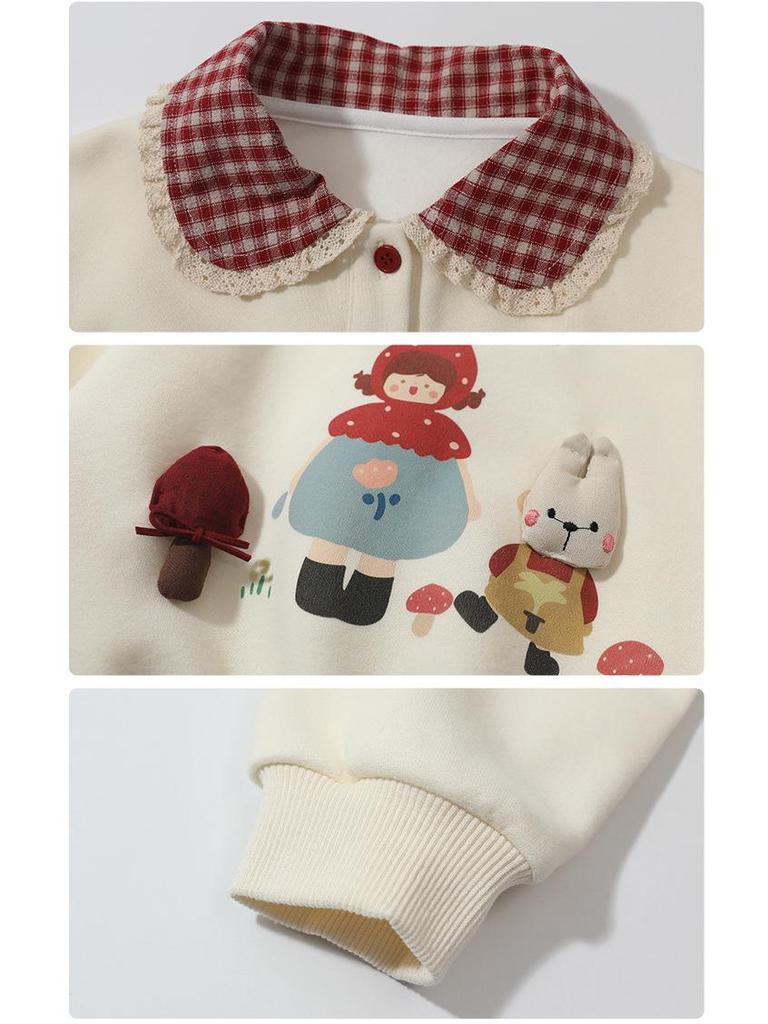 Girls' Cartoon Two-Piece Sweatshirt Set - 2025 Spring/Autumn Fashion, Fake Layered Style Casual Outfit