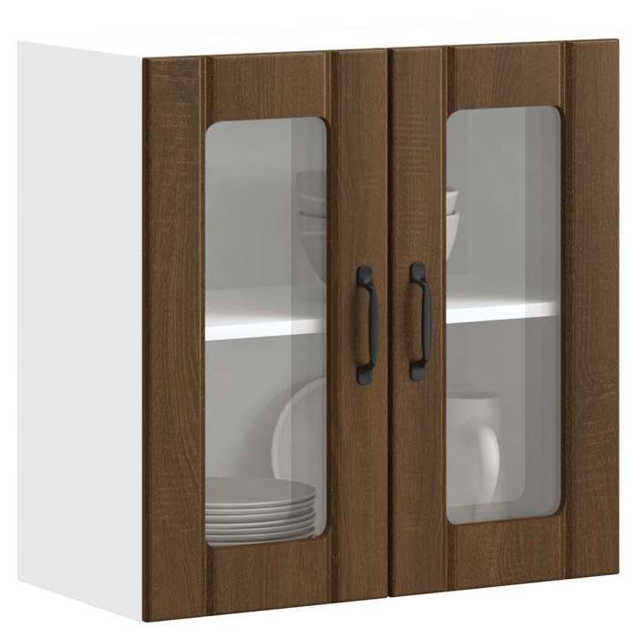 VidaXL Armoire murale de cuisine et porte en verre Lucca chêne marron, meuble mural de cuisine, armoires murales avec 853914