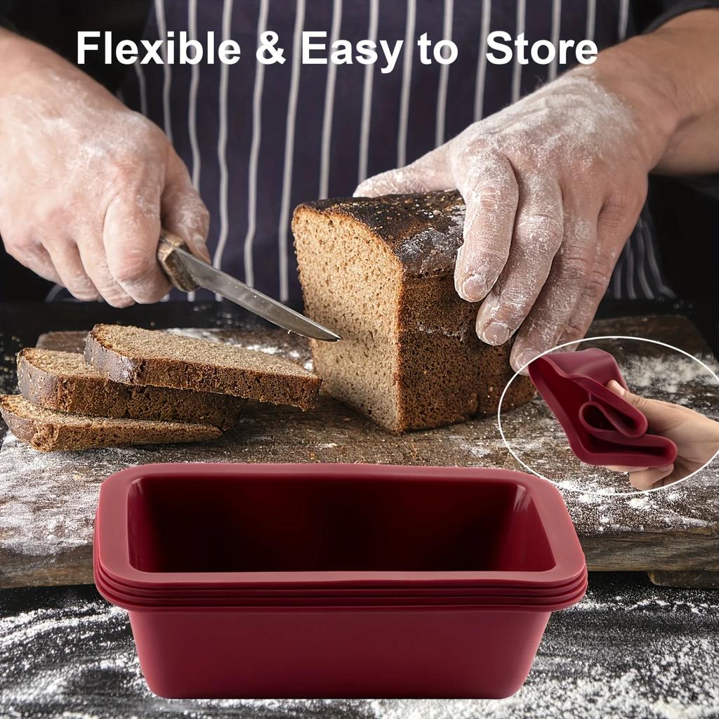 4 Stück, Silikon Mini Kastenform (6,1''x3,3''), Antihaftende Rechteckige Silikon-Mini-Kuchenform mit Leichtlösefunktion zum Backen von Brot, Flexibel BP