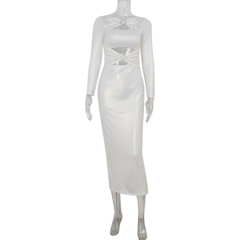 Autumn and Winter Fashion Temperament Long Sleeve Sexy Hollow Design Slim Dress