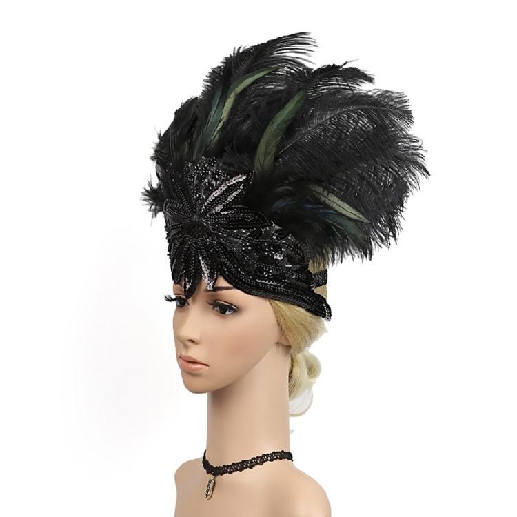 Feather Flapper Headband Masquerade Headpiece Mardi Gras Art Hair Accessories