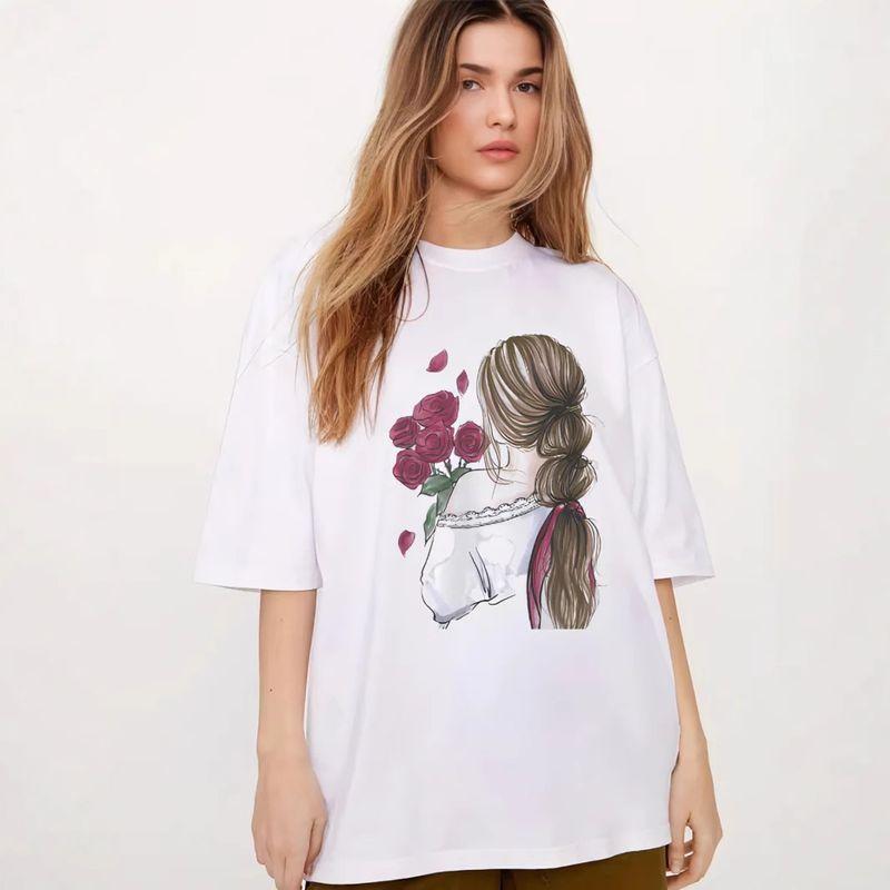 Western Style New Fashion Casual Loose Print Cotton T-shirt Top Loose Printed T-shirt Top