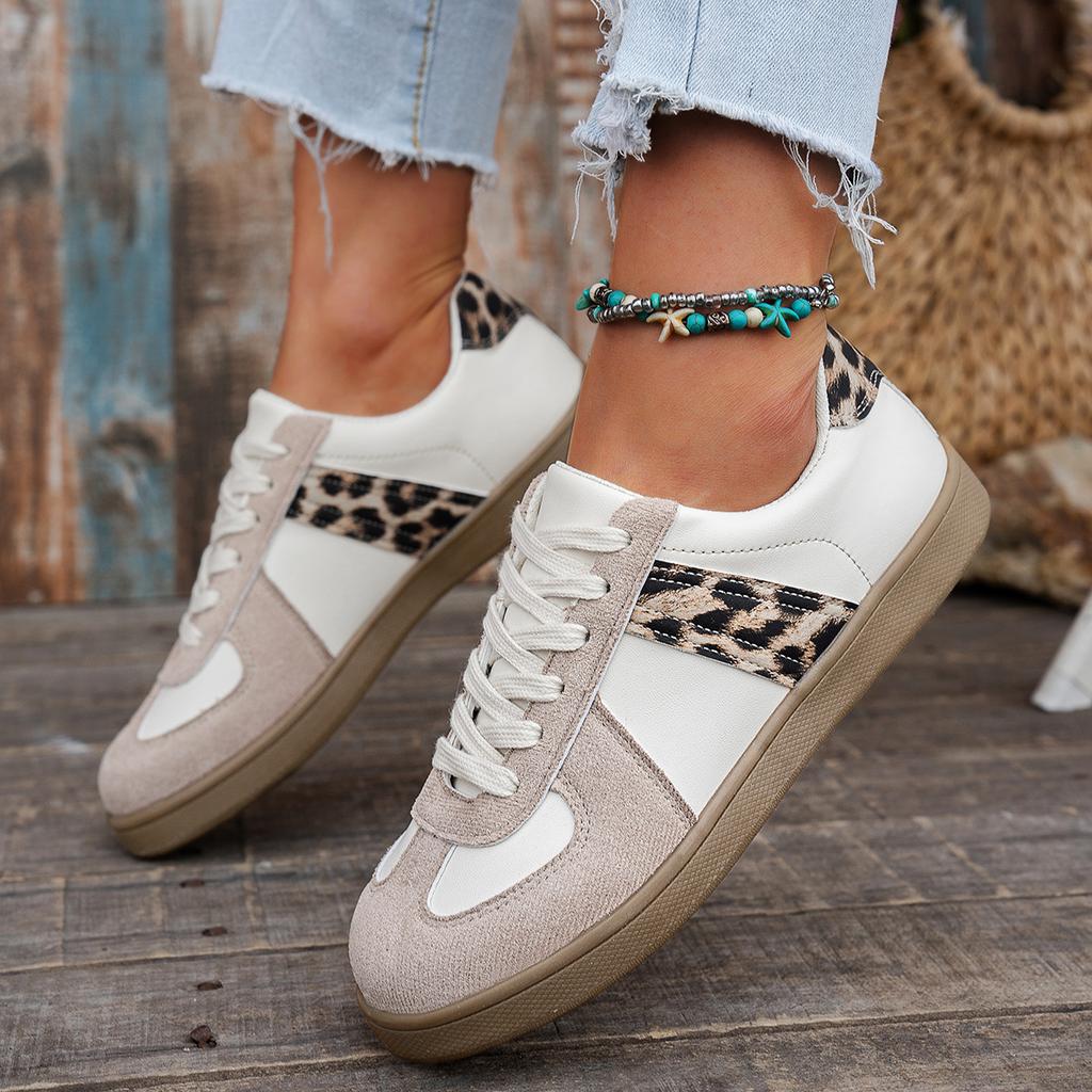 Women's Shoes 2025 Summer New Casual Shoes Platform Casual Shoes Leopard Print German Training Shoes Round Head Lace-up Sports Board Shoes