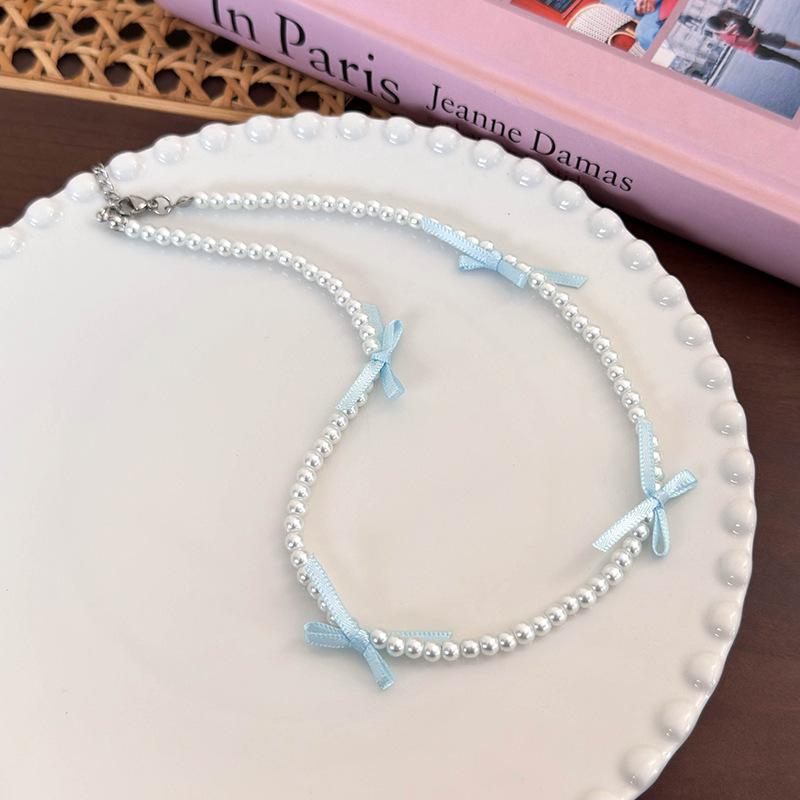 

Балет дівчина стрічка лук намисто солодкий повноцінний світло розкіш мода прості весняно-літні аксесуари синій