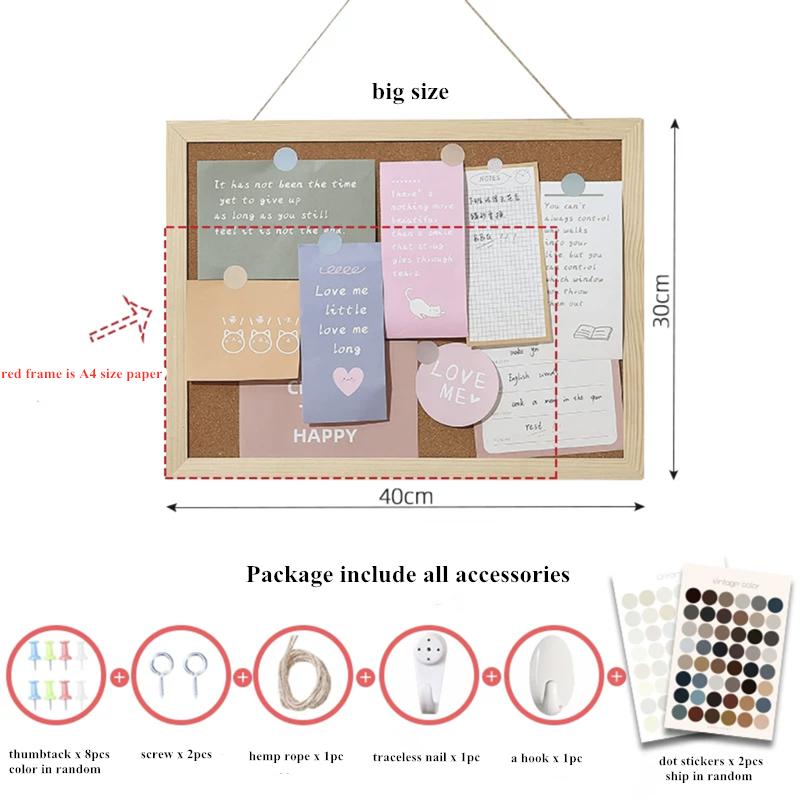 MINKYS Kawaii Soft Wooden Letter Message Board Decorative Postcard Photo Wall Cork Board Memo Paper Background Board Stationery