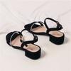 Sandals Female Summer 2025 New Middle Heel Thick Heel One-word Buckle with Rhinestones Fairy Style Versatile Shoes with Skirts