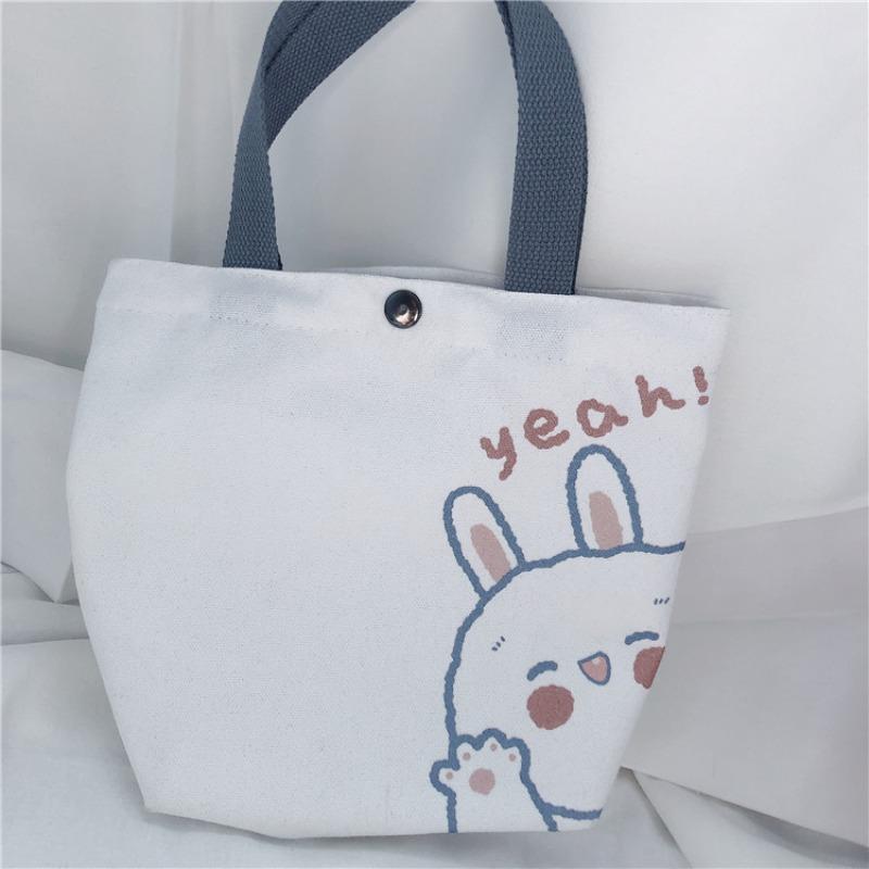 

3 Spring and summer new cute bear and rabbit printed canvas bag girl student handbag bag