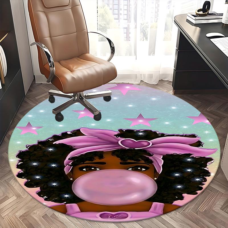 Pink Afro Girl Chair Mat - Round Carpet for Home Decor, Office, Living Room, Bedroom Gift0505b