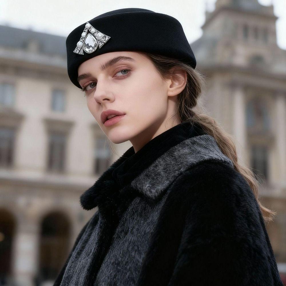 Pălărie Pillbox Culoare Solidă Stras Pâslă Beretă Pălărie Picătură Pălărie Topper Hurch Derby