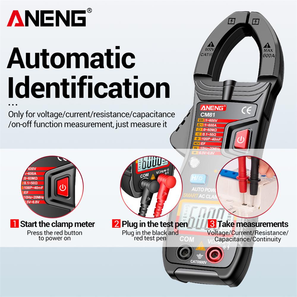 Aneng CM81 Clamp Meter Multimetro Multimeter AC/DC Voltage Meter AC Current Resistance Capacitance Diode NCV Smart Tester Tools with Digital Display