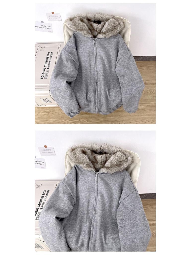Zuoshan Diao Men's Heavyweight American-Style Cotton Jacket with Fur Collar, Winter Hooded Outerwear, Plus Velvet Thick Sweater.