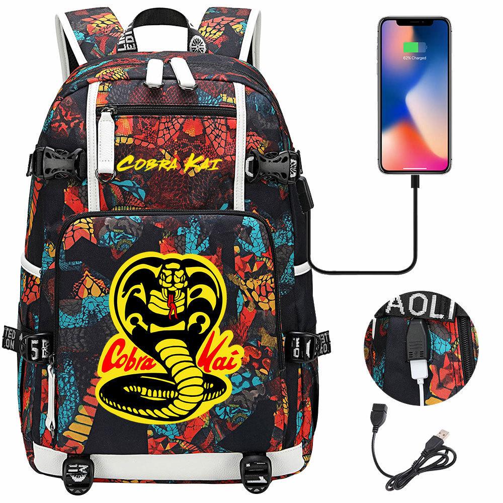 American Drama Cobra Print USB Teen Student Schoolbag Men and Women Leisure Large Capacity Travel Backpack