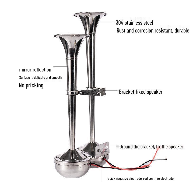 12V/24V Stainless Steel Yacht Horn, Single/Double Tube, High/Low Tone, Waterproof, Super Loud.