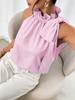 Trendy Casual Striped Ruffled High Neck Tie-Up T-Shirt Top