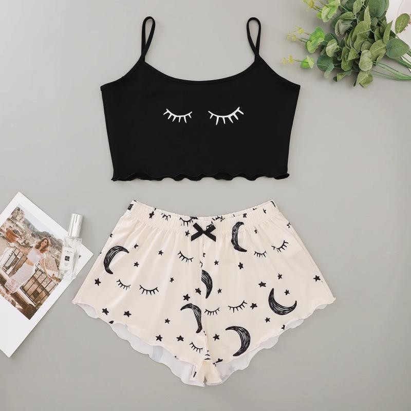 European and American Sleeveless Tank Top & Shorts Two-Piece Pajama Set for Women