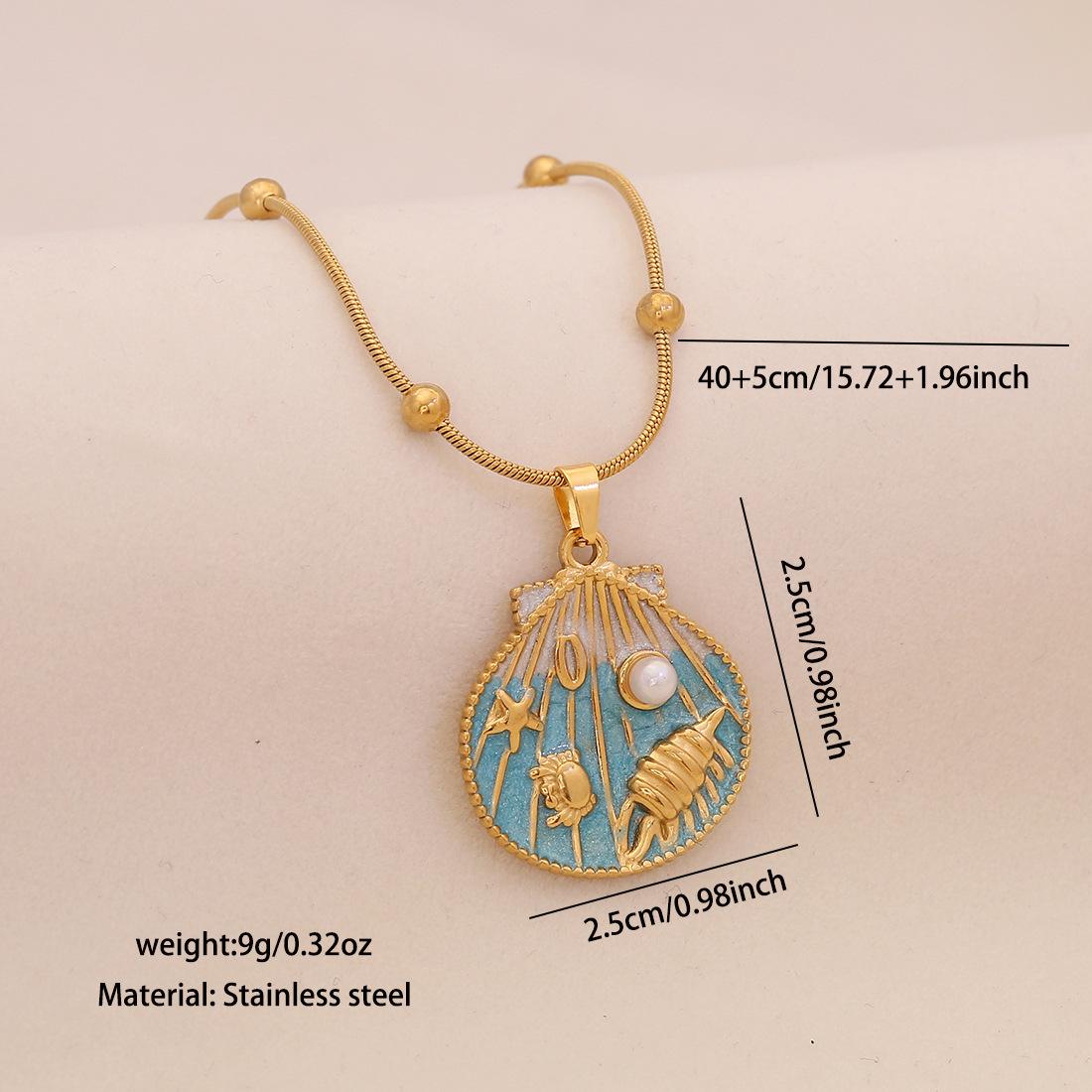 Ocean Blue Imitation Pearl Shell Scallop Necklace with Heart, Flower, and Bird Pendant Jewelry