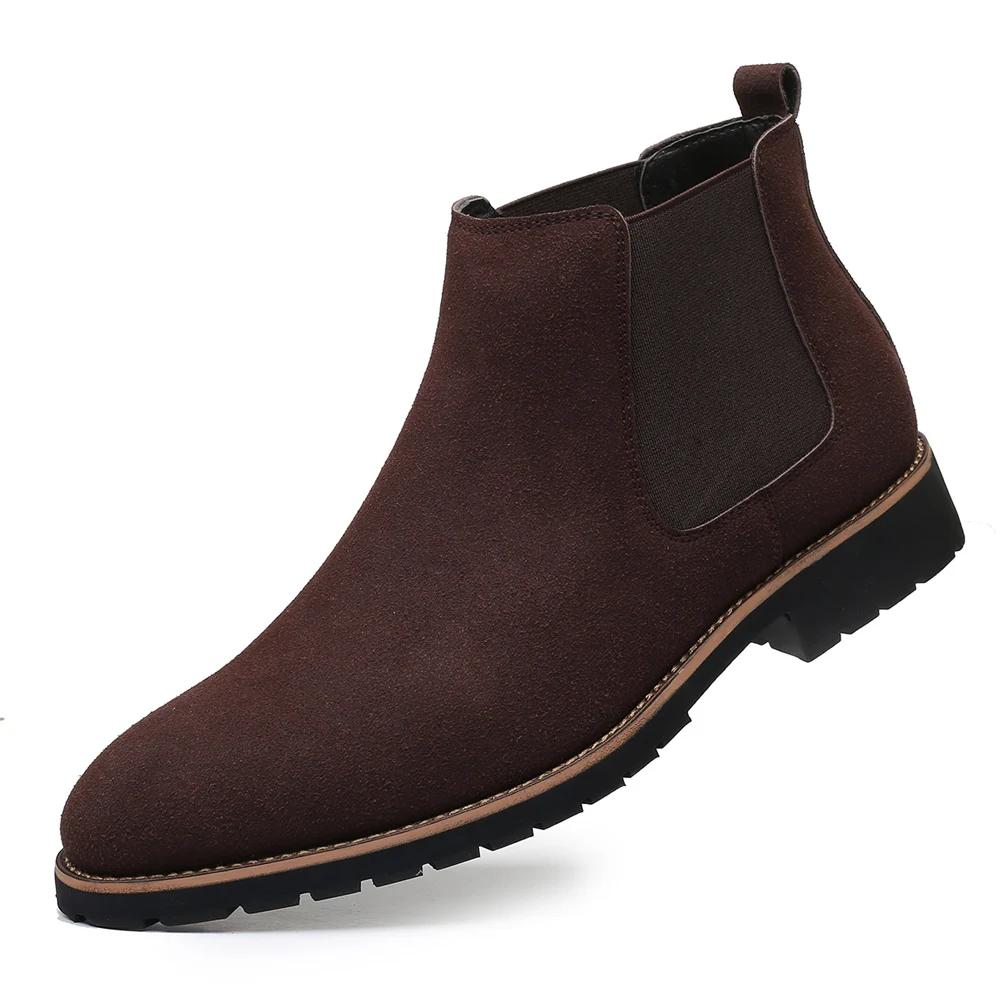 Fashion Fashion Men's Ankle Boot New Leather Men's Chelsea Boots Men Shoes Casual Black Sleeve Boots Outdoor High Top Wedding Shoes Male
