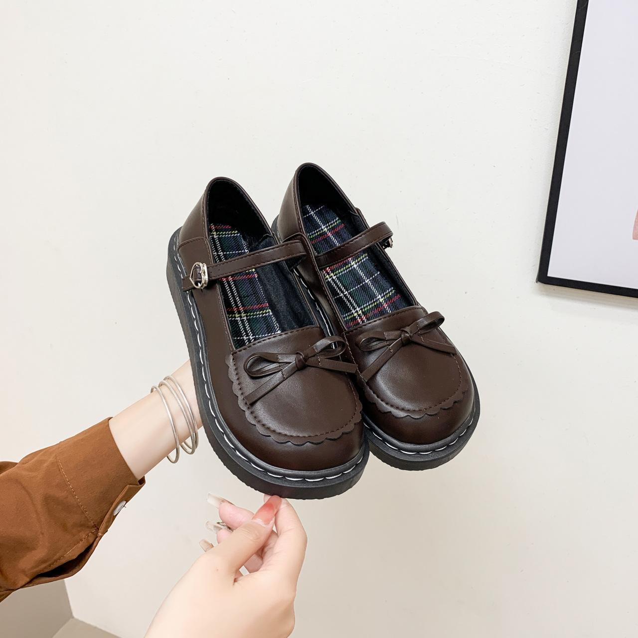 

Коричневые французские ретро-туфли на платформе с бантом, женские кожаные туфли 2025 года, универсальные летние туфли Мэри Джейн 39 коричневый