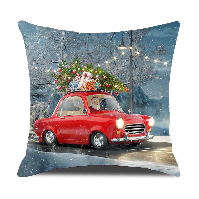 Red Car Christmas Tree Santa Cushion Cover Christmas Pillowcase Home Sofa Chair Bed Pillowcase