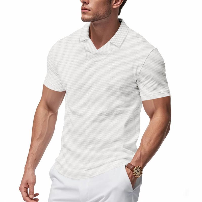 Men s Summer Short-Sleeved Polo Shirt: Simple Waffle-Weave Casual Collared T-Shirt for Men S белый