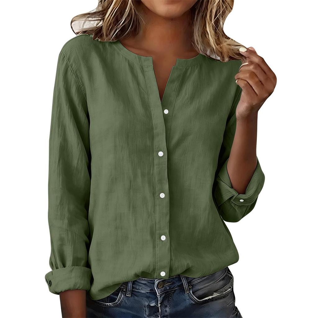 Camicia Casual alla Moda da Donna con Collo Alto e Bottoni Manica Lunga
