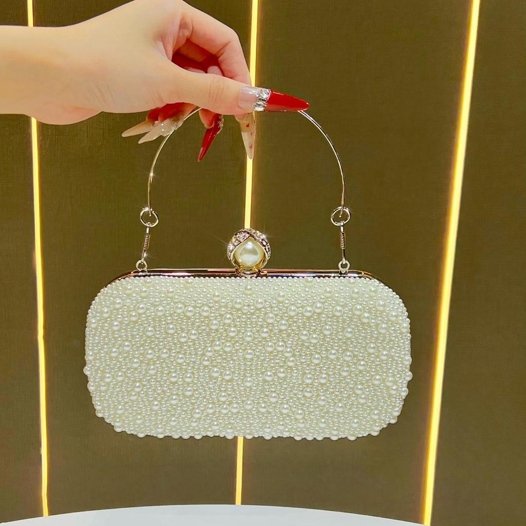Elegant Pearl Evening Clutch Women's Luxury Chain Crossbody Handbag