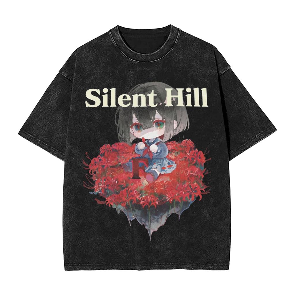 Silent Hill F Hinako Koszulki Hip Hop Sprana Koszulka z Krótkim Rękawem Vintage dla Mężczyzn Kobiet Graficzne Nadruki Topy T-shirty
