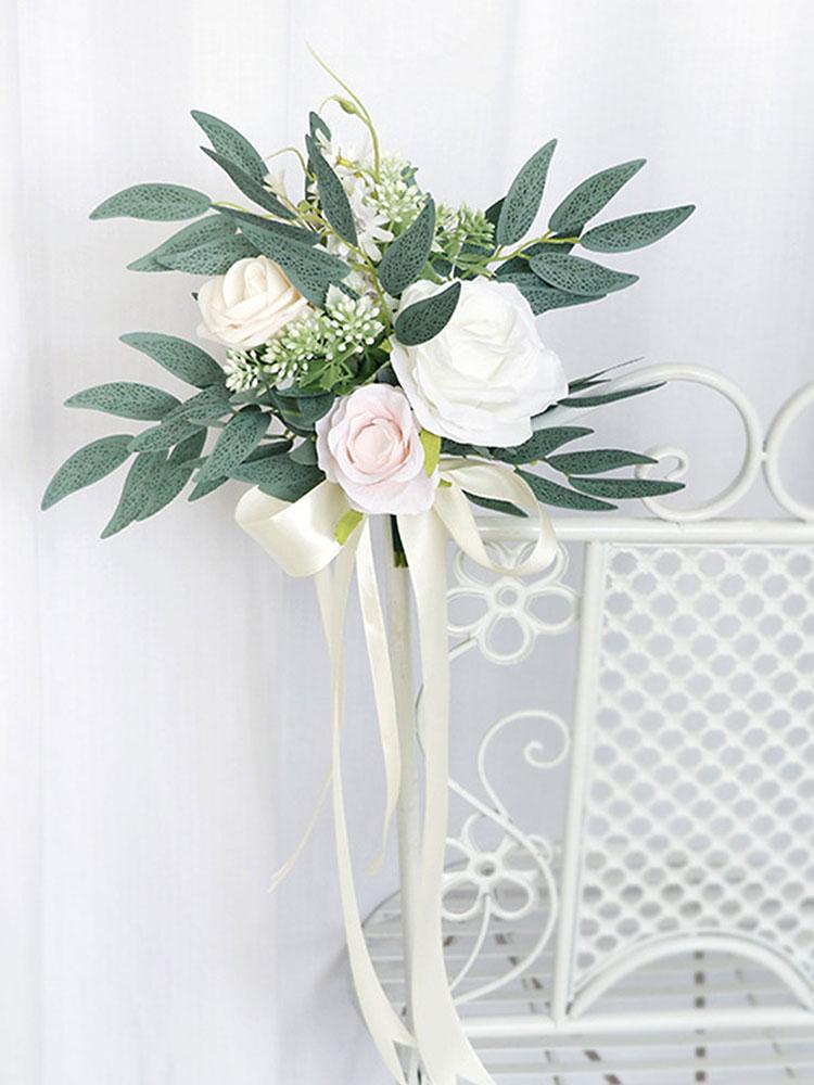 6 Pcs Chair Back Floral Decoration Artificial Flowers Wedding Chair Aisle Decorations Set
