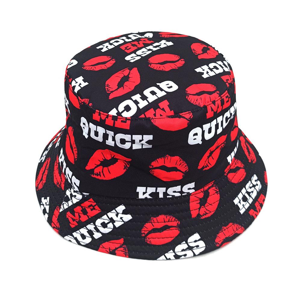 Spring/Summer Lips Print Hat Fashion Men’s Fashion Sun-proof Bucket Hat Unisex Fisherman Hat Women’s Reversible Basin Cap