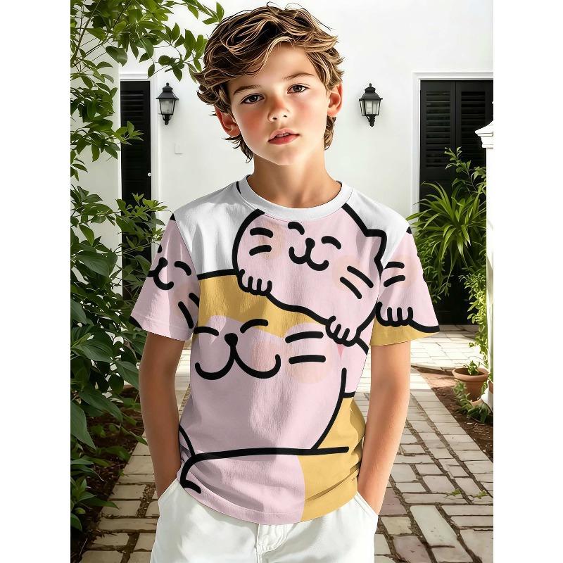 Summer Children's 3D Printed Crew Neck T-Shirt Fashion Versatile Breathable Trend Casual
