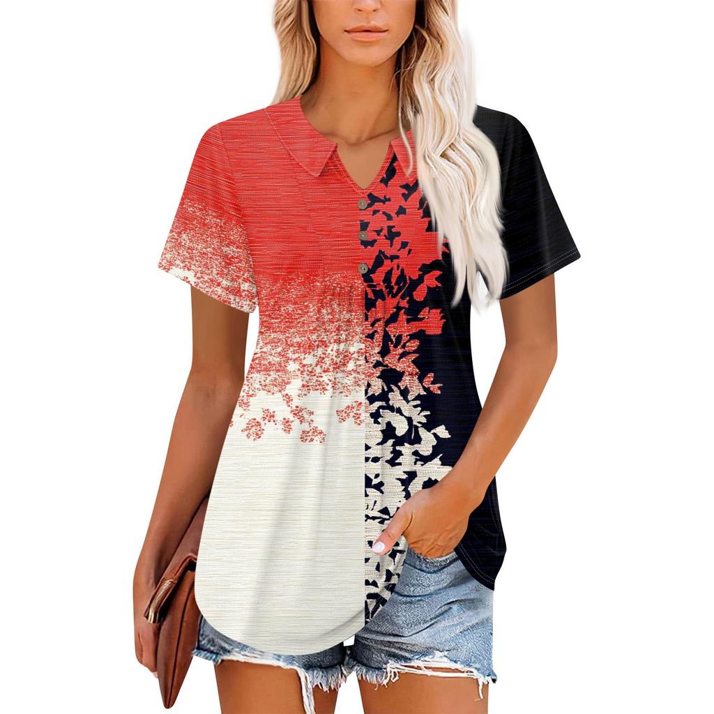 Women's Short Sleeve V-Neck Collared Tops Summer Business Casual Work T Shirts